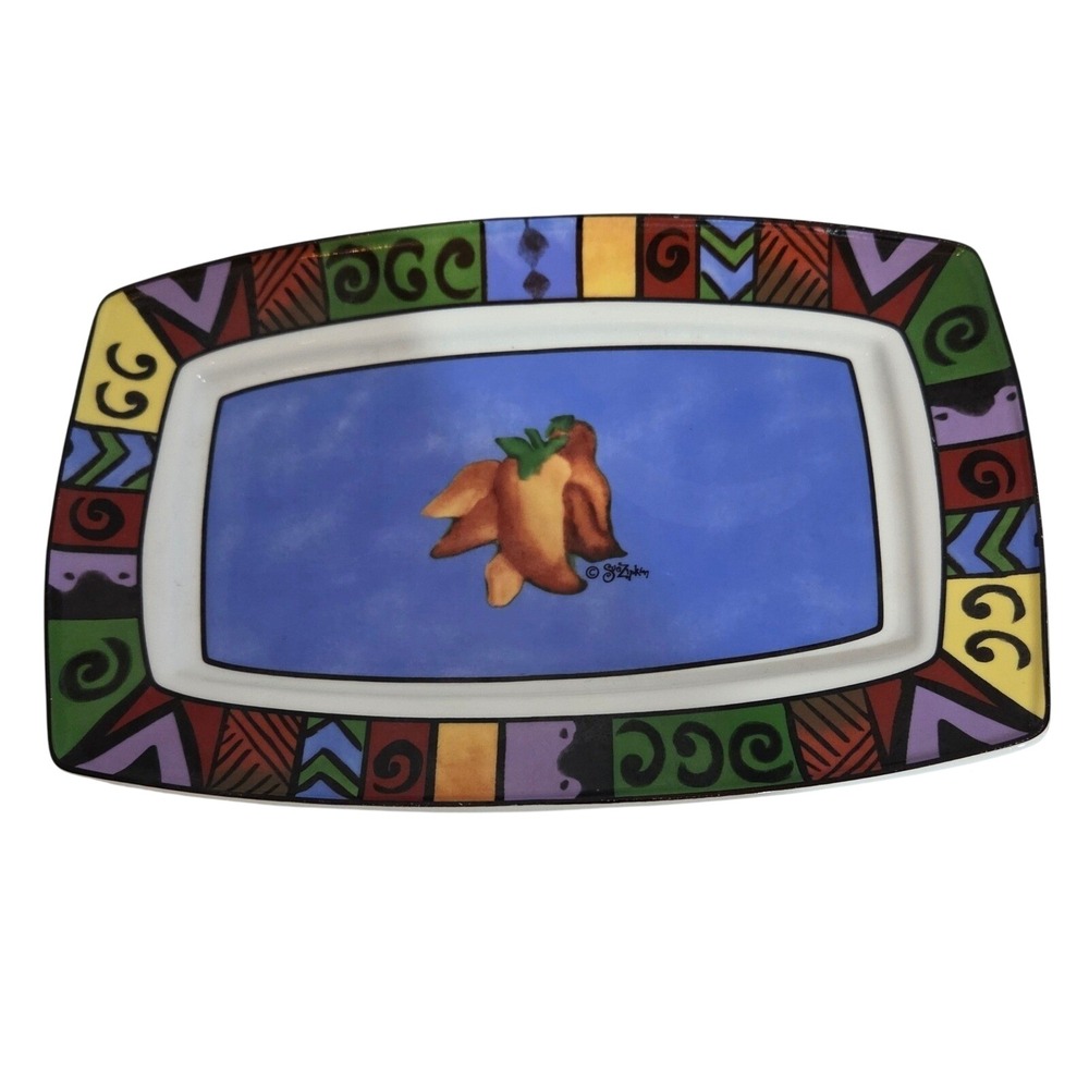 Sue Zipkin Ceramic Serving Platter Rectangular Chili Pepper Colorful Dopamine